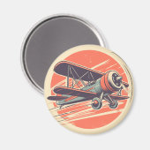 Aimant Biplan Aviateur Vert et Orange Vintage (Recto/Verso)