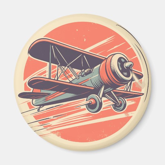 Aimant Biplan Aviateur Vert et Orange Vintage (Devant)