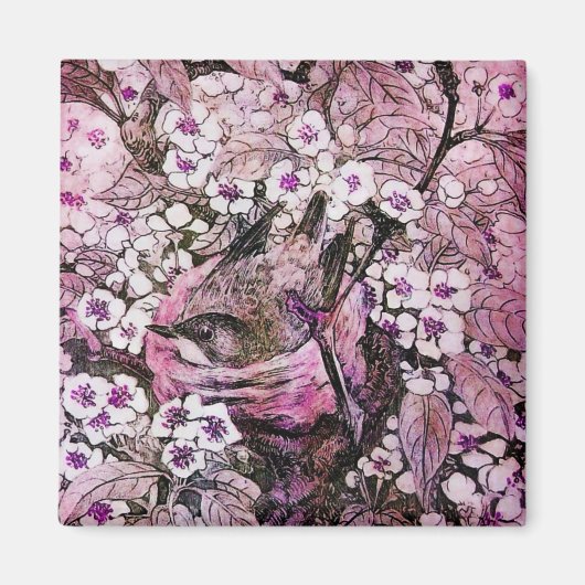 Aimant BIRD NEST, blanc rouge rose violet (Devant)