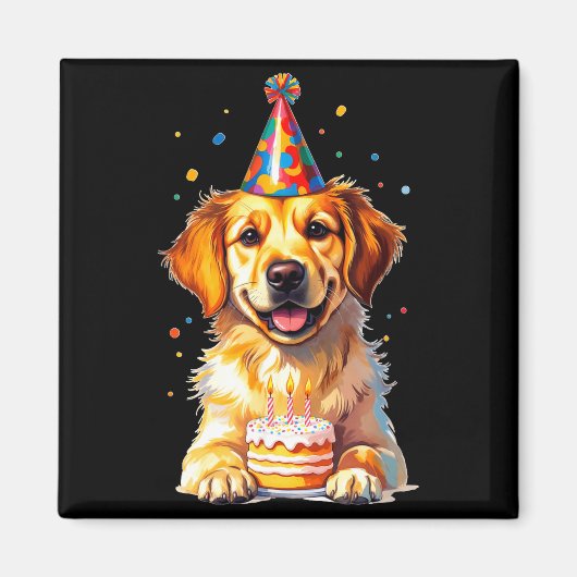 Aimant Birthday Golden Retriever, Party Dog (Devant)