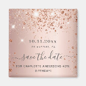 Aimant Birthday rose gold glitter save the date (Devant)