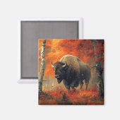 Aimant Bison dans l'artisanat boisé d'automne (Recto/Verso)