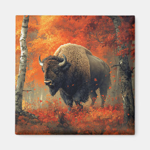 Aimant Bison dans l'artisanat boisé d'automne