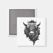 Aimant Bison de Buffalo Nature sauvage Illustration Art (Recto/Verso)