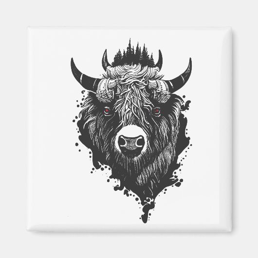 Aimant Bison de Buffalo Nature sauvage Illustration Art (Devant)