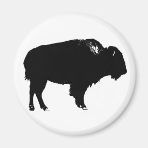 Aimant Bison noir et blanc Silhouette Pop Art