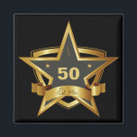 Aimant Black and Gold 50th Birthday Star<br><div class="desc">Un design noir et or remarquable avec un bouclier en forme d'étoile pour fêter le 50ème anniversaire. Le texte peut être facilement modifié pour n'importe quel âge et année de naissance. Visitez le magasin GiftsBonanza pour voir la collection de produits présentant ce design. Contactez-nous par l'intermédiaire de notre magasin si...</div>