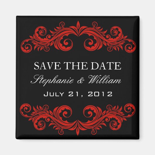 Aimant Black and Red Swirl Enregistrer l'aimant Date (Devant)