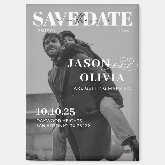 Aimant Black and White Magazine Cover Photo Wedding (Recto)