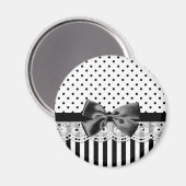 Aimant Black and White Victorian Stripes with Bow (Recto/Verso)