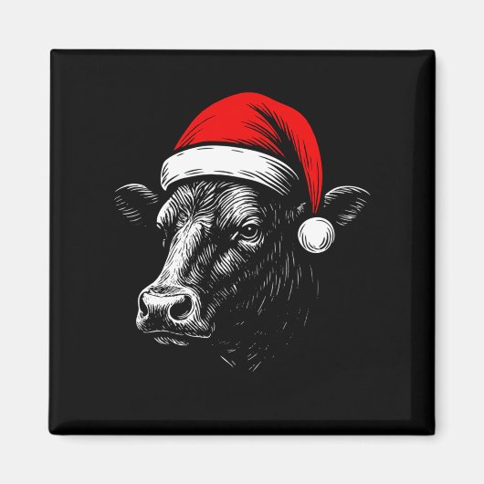 Aimant Black Angus Rancher Christmas Cow Santa Hat Farmer (Devant)