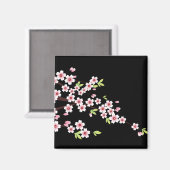 Aimant Black avec rose et vert cerisier en fleurs Sakura (Recto/Verso)