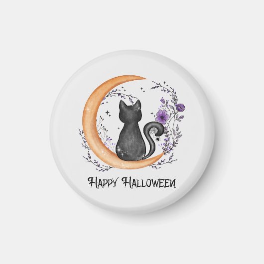 Aimant Black Cat and Crescent Moon for Happy Halloween (Devant)