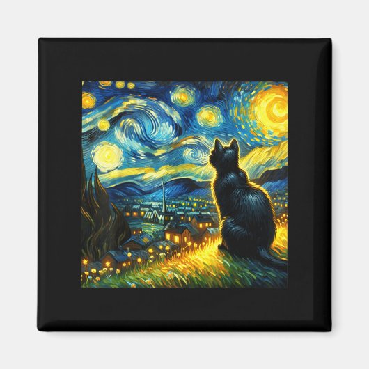 Aimant Black Cat Funny Cat Lover Mom Daddy Starry Night V (Devant)