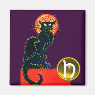 Aimant BLACK CAT HALLOWEEN PARTY MONOGRAM Purple