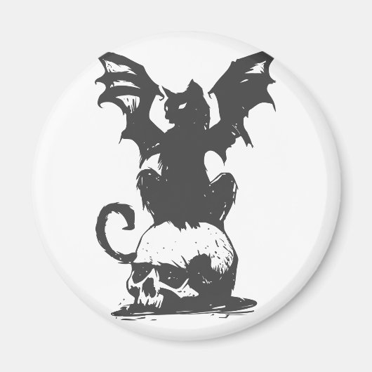 Aimant black cat with monster wings - choose back color (Devant)