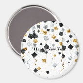 Aimant Black Gold Happy New Year Confetti (Recto/Verso)