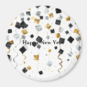 Aimant Black Gold Happy New Year Confetti (Devant)
