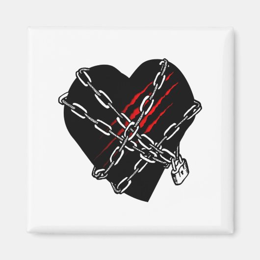 Aimant Black Heart Red Chains Cool Gothic Valentines Day (Devant)