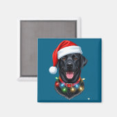 Aimant Black Lab Labrador Christmas Dog Santa Hat Light P (Recto/Verso)