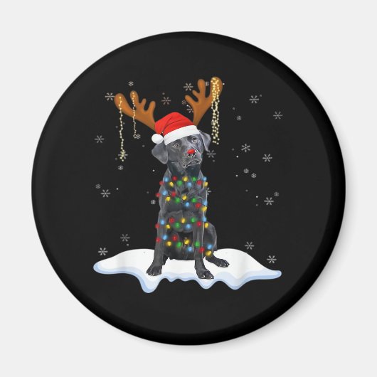 Aimant Black Lab Labrador Christmas Tree Light Pyjama Chi (Devant)