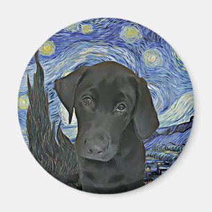 Aimant Black Lab Puppy Starry Night Van Gogh Inspired