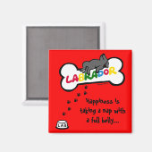 Aimant Black Labrador avec caricature du ventre complet (Recto/Verso)