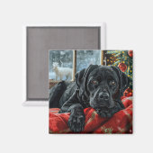 Aimant Black Labrador Chien Festive de Noël (Recto/Verso)