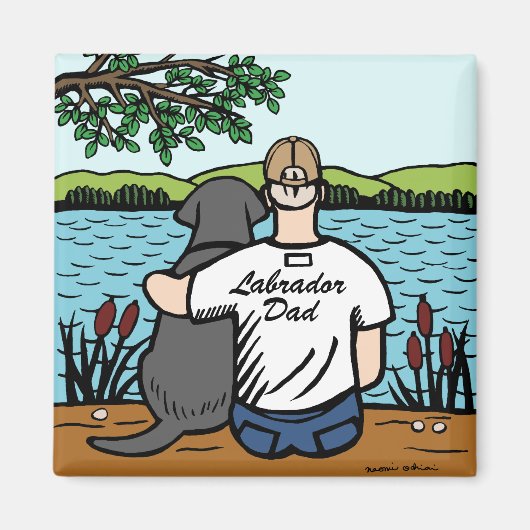 Aimant Black Labrador et papa (Devant)