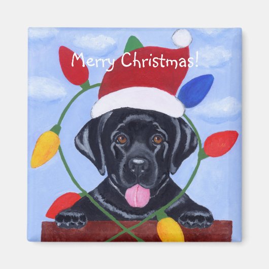 Aimant Black Labrador Puppy Père Noël (Devant)