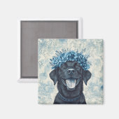 Aimant Black Labrador Retriever Chien Blue Floral Cuisine (Recto/Verso)
