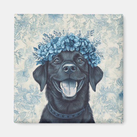 Aimant Black Labrador Retriever Chien Blue Floral Cuisine (Devant)