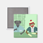 Aimant Black Labrador Retriever & Sock Monkey (Recto/Verso)