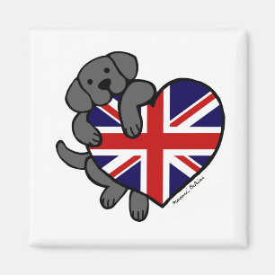 Aimant Black Labrador & UK Drapeau Heart 2 Carton
