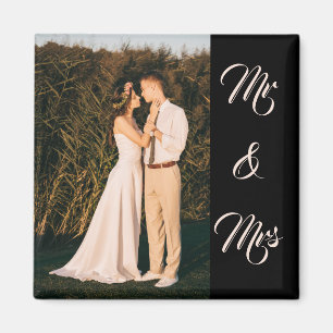 Aimant Black Modern Elegant Mr & Mrs Couple Photo