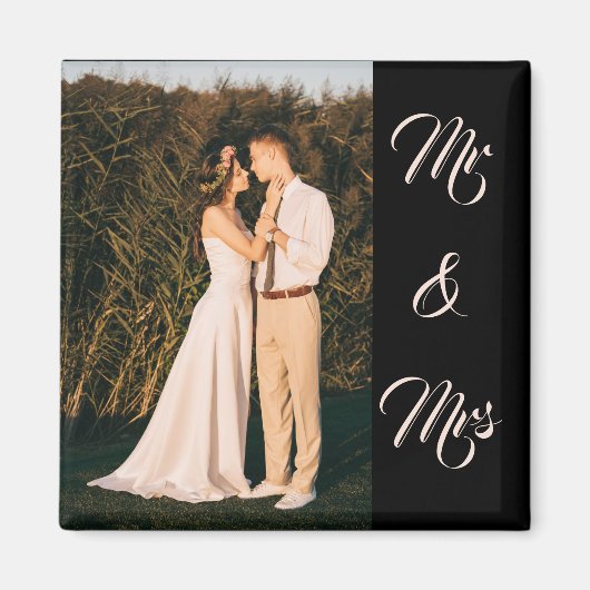 Aimant Black Modern Elegant Mr & Mrs Couple Photo (Devant)