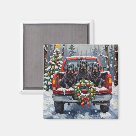Aimant Black Newfoundland Christmas Red Truck Holiday (Recto/Verso)