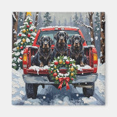 Aimant Black Newfoundland Christmas Red Truck Holiday (Devant)