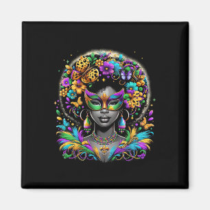 Aimant Black Queen Afro perles africaines Masque Mardi Gr