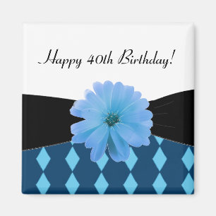 Aimant Black Ribbon Blue Flower 40e anniversaire