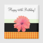 Aimant Black Ribbon Orange Flower 60th Birthday<br><div class="desc">Un design moderne et frais avec un ruban noir accentué par une jolie fleur orange. Un arrière - plan à motif diamant. L'âge peut être modifié selon vos besoins.</div>