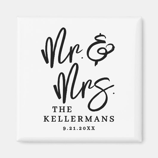 Aimant Black White Script Wedding Favor (Devant)