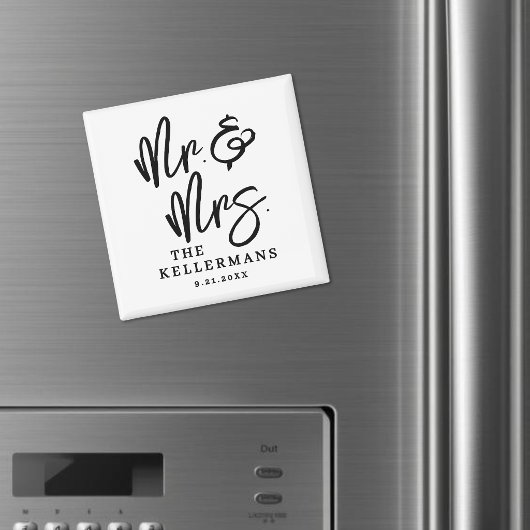 Aimant Black White Script Wedding Favor