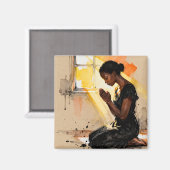 Aimant Black Woman Praying | Impasto Abstract Art (Recto/Verso)