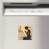 Aimant Black Woman Praying | Impasto Abstract Art (In Situ (Lave-vaisselle))