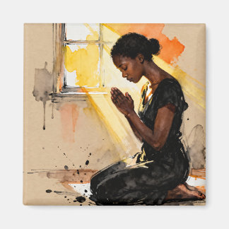 Aimant Black Woman Praying | Impasto Abstract Art