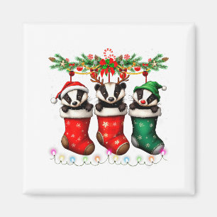 Aimant Blaireau à chaussettes de Noël éclaire Badge de mi