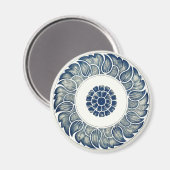 Aimant Blanc bleu Floral chinois rond (Recto/Verso)