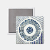 Aimant Blanc bleu Floral chinois rond (Recto/Verso)