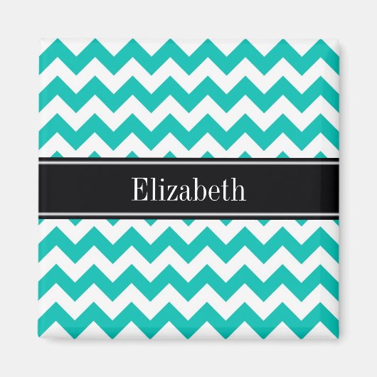 Aimant Blanc Chevron ZigZag Monogramme Nom Noir Sarcelle (Devant)